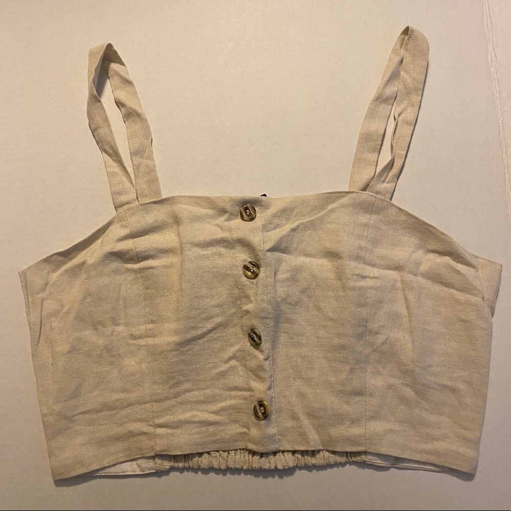 Linen Cropped Tank Top with Button Detailing